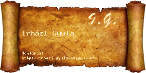 Irházi Gyula névjegykártya